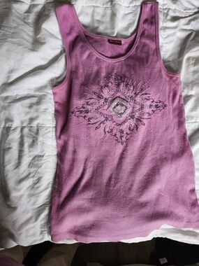 Nevada Y2K Pink Beaded Sequin Scoop Neck Tank